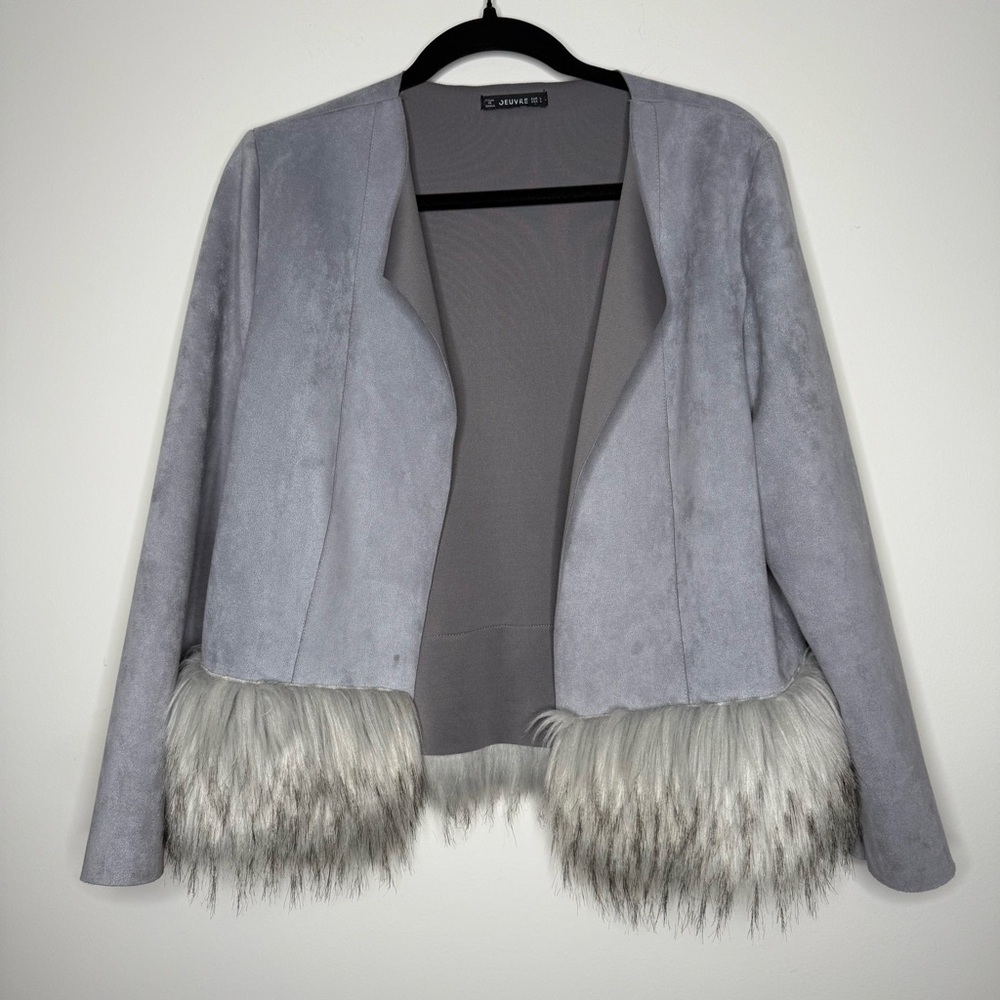 Jeuvre grey faux-suede jacket with a faux-fur trim